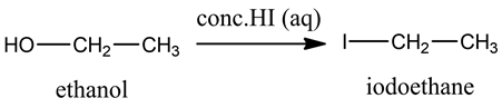 conc.HI (aq)
HO-CH2-CH3 S-CH2-CH3
ethanol
iodoethane