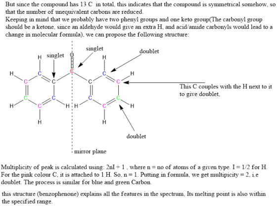 But since the compound has 13 C in total, this indicates that the compound is symmetrical somehow, so that the number of uneq