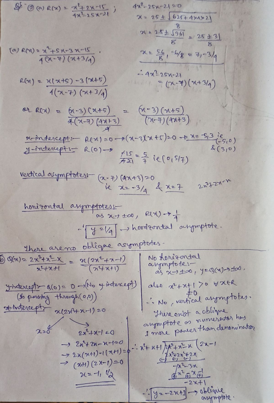 7,-3/4 (2) R(x) = x²+2x-15 &x2-250-2120 4x² 25x-21 x2 25+ 625+ 420821 8 251 5961 • 25+31 8 (a) RW) 2 n²+5 n-3 n 15 x2 56, 6/8