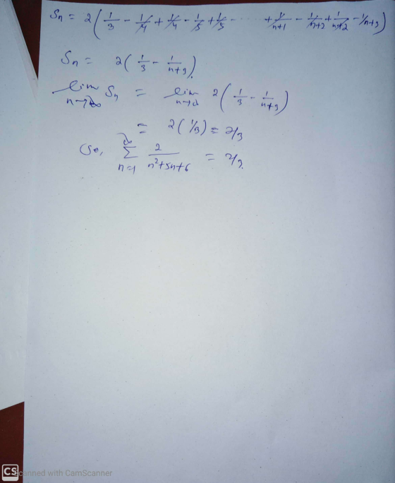 Sn = 2 not Mt2 nota 215-****$ths ac is into) Sna lim Sn = 2 hayo (****) uti 18 2(%) = 213 = 42 n²tsuto 2 na CScanned with Cam
