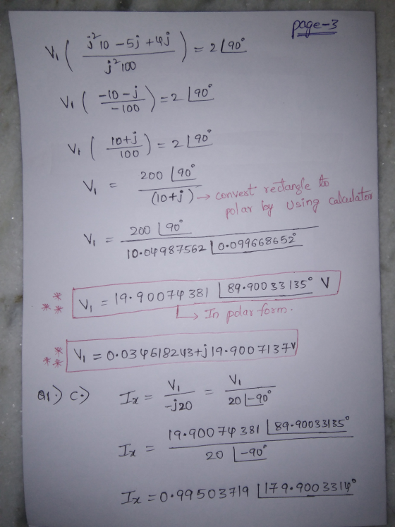 page-3 ja 100 vil so-5 +41 ) - 2009 vo -10 700) 2 i toto) - ) =2190 .) = 2190 VI 200 | 90° (10+j) -> convest redangle to pola
