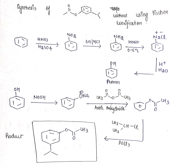 Synthesis of a without using Fischer Esterification ! NH Ngil HNO3 HONO Haso 0-50 Hot Hao Phenol NAOH e os og er en het conte