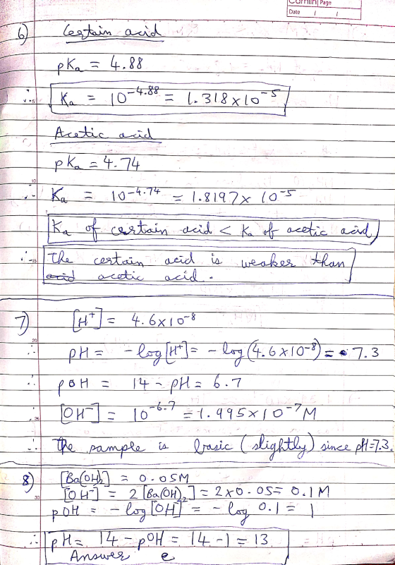 Page Date - Cestain acid pka =4.88 101 -4.88 = 1.318x10 Acetic acid pka = 4.74 10 10-4. 1.74 1.8192x10-5 Ka of certain acid <