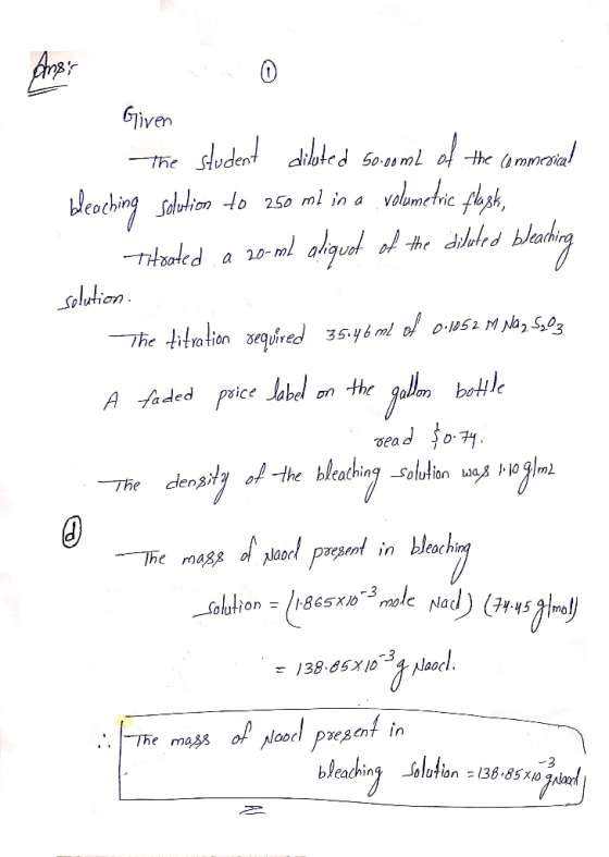 Given The student diloted 5oml o the mmial volametne ploph, leaching Solution to 250 ml in a -THoded a Saletion The titration