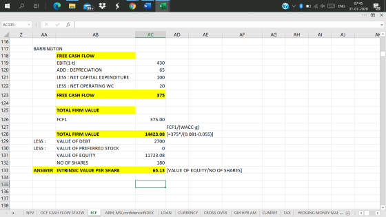 C W ENG 07:45 31-07-2020 99+ 28 Х AC135 . Z AA AB AC AD AE AF AG AH AI AJ AKA 116 117 118 119 120 BARRINGTON FREE CASH FLOW E