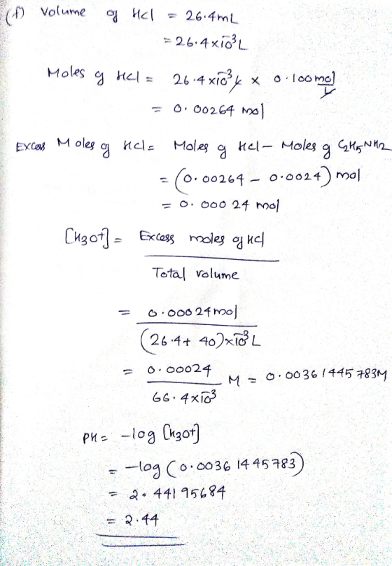 (m volume of Hal = 26.4mL = 26.4x103 Moles of real = 26.4x10²4 x o. looma) = 0.00264 mol Excers Moles of rel= Moles of real-