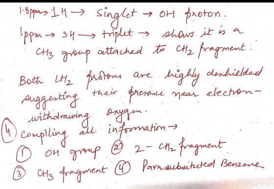 18ppas 14 singlet or proton. 1ppm 34 triplet shows it is a CH3 group attached to CH2 fragment: Both LH2 protons are highly de