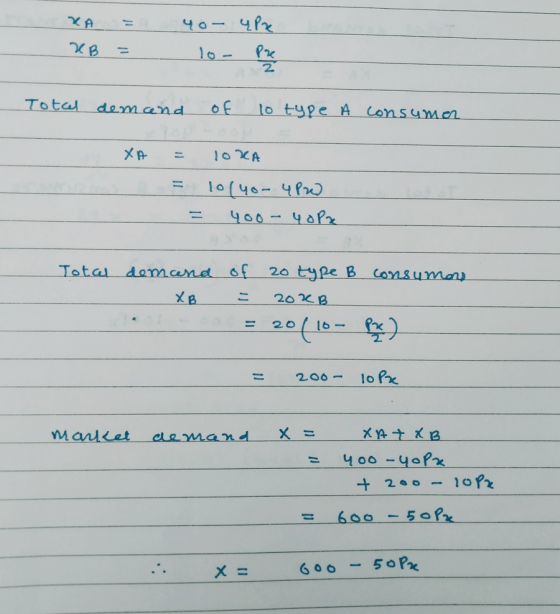 Y A = KB = 40- 4 x lo- pre Total demand of to type A consumer XA = = loka 10140- 4PxD 40o- yo pa = Total demand XB __ of 20 t