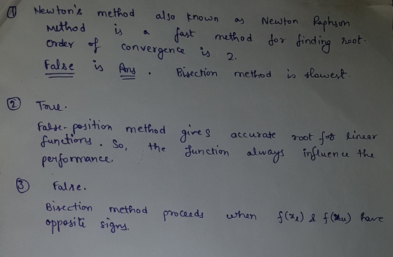 is Newtons method also known Newton Raphson method fast method for finding Order of convergence is false is Ans Bisection me