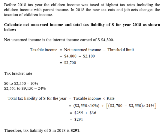 Before 2018 tax year the children income was taxed at highest tax rates including the children income with parent income. In