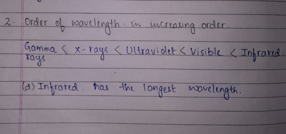 2 Order o ovtligin mcrrasing orcler Gammax-rasUltraviolet Visible Inhratid a) Inhrared has h longest ouelength.