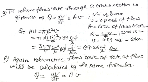 Z at aj The volume flow rate throrga a cross section io givenas &=dr Au Va volume U=opeed of flow &= AU=TRU A = Area of froso
