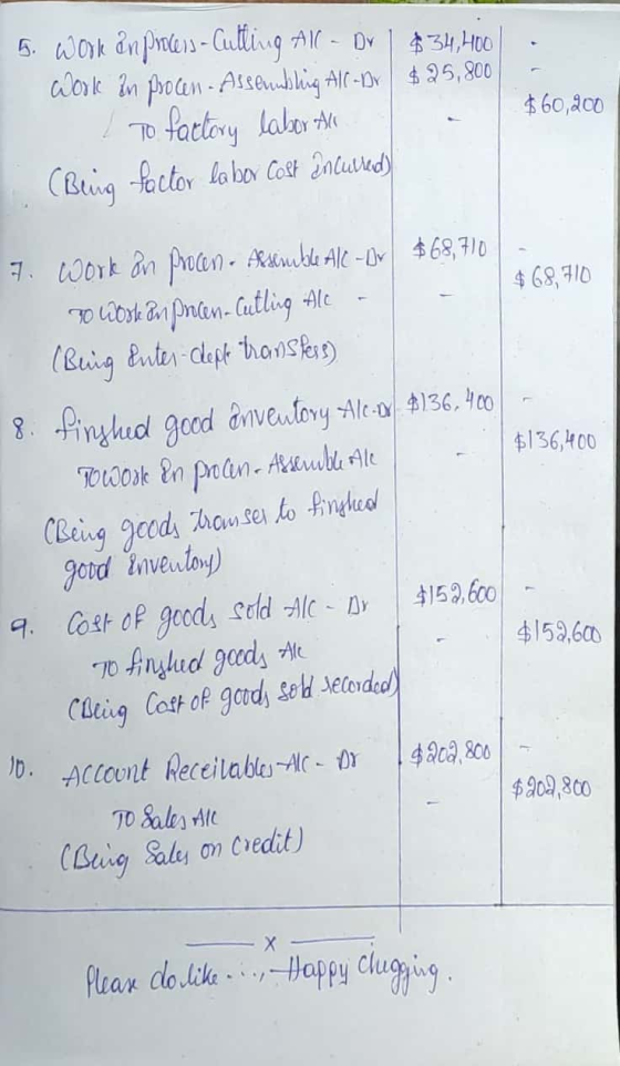 $60,200 5. Work in procens - Cutting All - DV $34,400 Work in pro cem - Assembling Alc-9 $ 25,800 1 To factory labor All (Bli