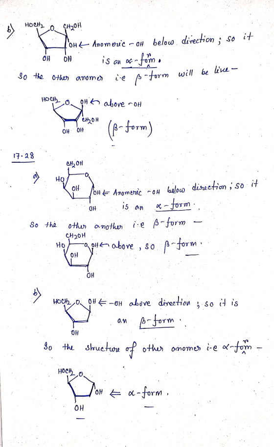 b) Hochz o CH2OH ::B louk Anomeric oH below direction; so it OH OH is an x-fom. so the other anomes ie erform we nomes ie so-