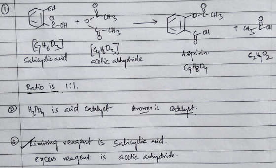 न-पान + CA Car hon tott3 g-tt3 [G H ₂ O Salicylie and acetic anhydride गंगा Culty z Ratio is 1.1. 0 h Poy is and catalyst Ans
