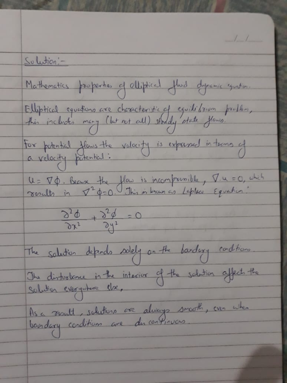 Solution - Mathematics properties of elliptical flud dynamic equation, Elliptical equations are characteristic of equilibrium