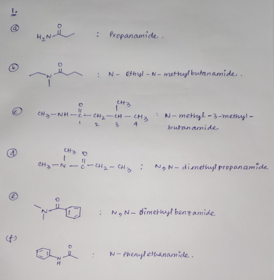 H Propanamide men : N-comel-moto n : N- ethyl-N-methylbutanamide. CH3-NH - - CH₂– CH – CH2 2 3 4 : N-methyl-3-methyl- butanam