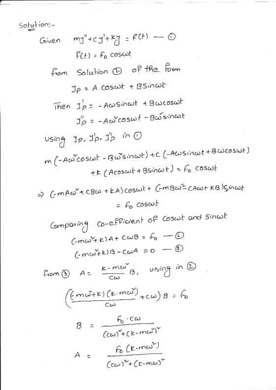 Solution fom Solution oP the m Then Jp -AcuSinot Bcocosut USn Coscut Comparing Co-efRictent of Cosot and Sinot rom 3 A- Ceo