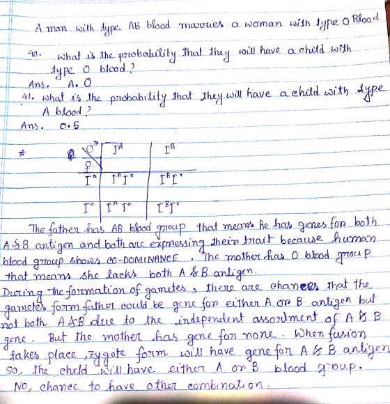 A man with dype AB blood marties a woman with type o Blood 410. What is the probability that they will have a child with. - -