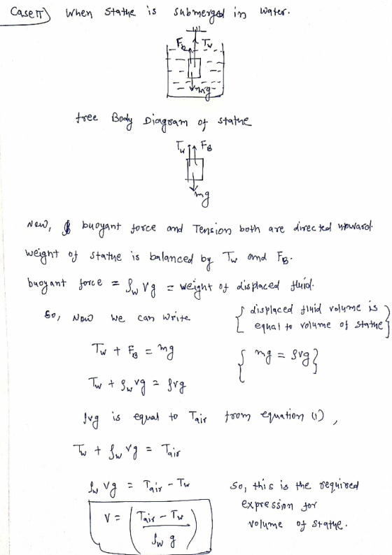 Caselt) When Stathe is submerged in water. - t - 7 -W - Images free Body Diagram of stathe T SA FB Now, I buoyant force and T