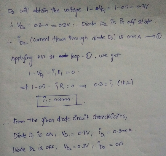 Da will obtain the voltage 1- ol, = 1-0.7= 0.3r. u. Vo = 0.30 – 031: Diode De is in off state - (current flown through diode