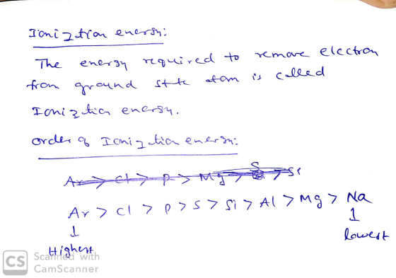 Ionization energy remare electron is called The energy required to from ground state of an Ichiztia enersy. order of Imigatia