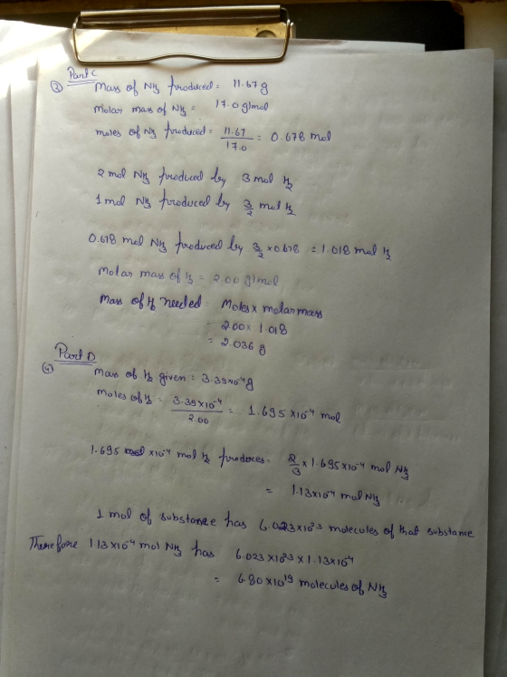 Parta mass of the produced = 11.679 molar mass of why oglmal moles of Na poroduced = 11.67 -0.678 mal 17.0 17.0 2 ml Ning pro