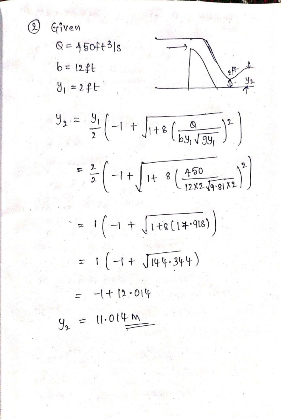 ) Given Q = 450f315 b = 12ft eft 9, =lft * 9, Y, 1 + its (by vgy, 2 2 2 2 alo 450 2 It 8 12x2 19 81 82 (4+18 [14-95) 11-1+ J1