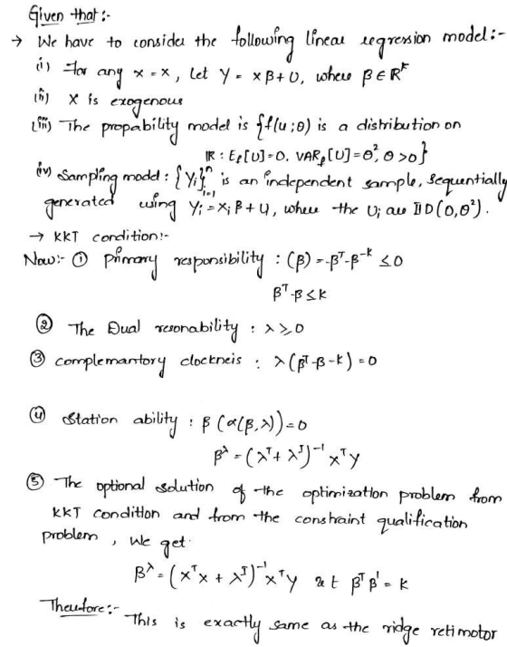 6 X is Given that: → We have to consider the lineal segrexion model:- d) For ang *-*, let y - xß+0, whers BERT exogenous LE T