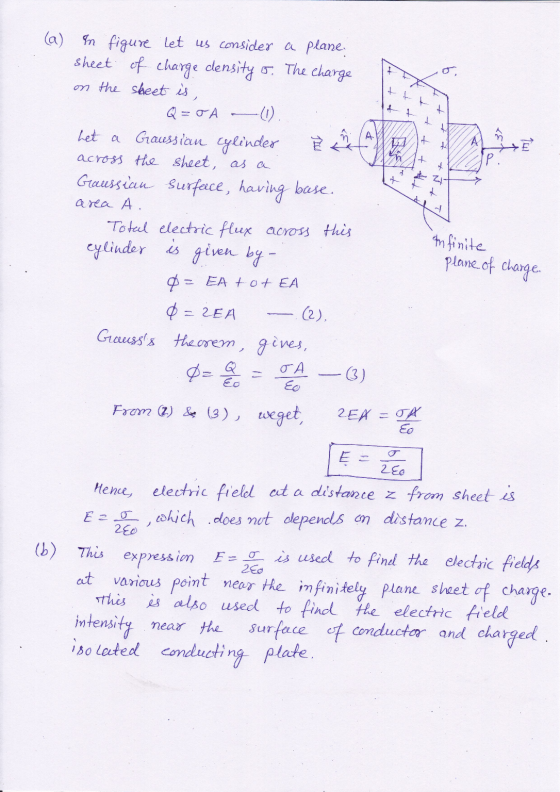 (a) + 1 T + + + + + + хуу /tdt In figure let us consider a plane sheet of charge density 5. The charge on the sheet is, Q = o