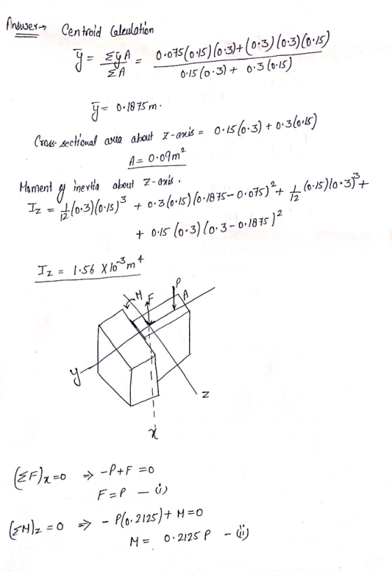 ſnowers Cen trold (aleulation 9 = ETA = 0.075(015) (6:3)+(0:3) (0:3)[0:15) EA - 0.15(0:3) + 0.3(015) ģ= 0.1875 m. Cross secti