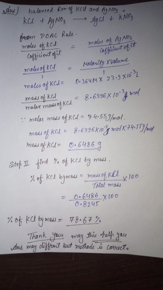 dus) balanced Ron of KCU and Ag Nos o kCd + AgNO3 - Agal & KNO₃ from POAC Rule. moles of kc d - moles of AgNO3 = Coffleient o