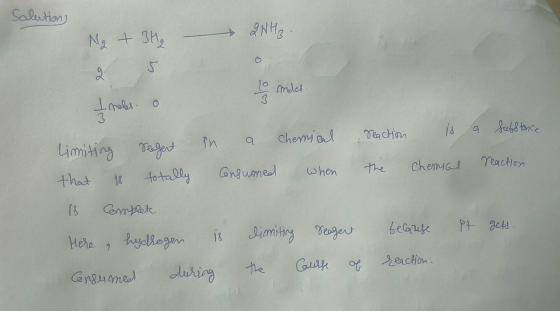 Salution) Ng + 3H 2NH₂ مع To ondes troles اني o reaction is the chemics a substance. reaction. limiting sergent in a chemical