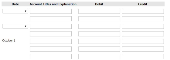Date Account Titles and Explanation Debit Credit October 1