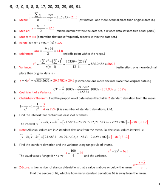 -9, -2, 0, 5, 8, 8, 17, 20, 23, 29, 69, 91. Momie Ex = 1259 21.5833 = 21.6 (estimation: one more decimal place than original