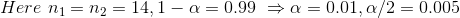 Here ni = n2 = 14. 1-α = 0.99 α = 0.01, a/2 = 0.005