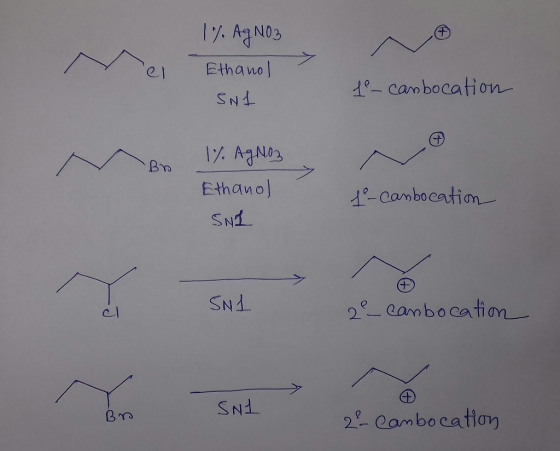 17. Ag NO3 Ethano el 10-cambocation Bn 6thano) 1-Cambocation SN1 2°-eambocation ST 22 Cambocatio Br