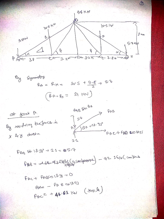 44.02 IN 9.6kN lorska loskN 12.om B SIKN SZKOU B B e A st 38 tt 3.2 m PE 32mą 3-8m By Symmetry RA Si7 Jovs Þg. RH= + RA= Rp 2