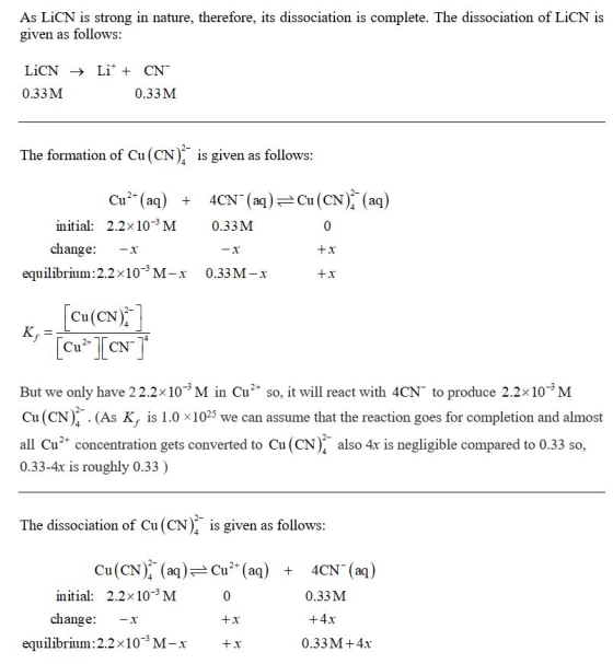 As LiCN is strong in nature, therefore, its dissociation is complete. The dissociation of LiCN is given as follows: LiCN 0.33