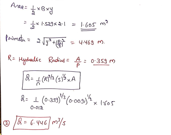 Area = 1 XB XY -X 1.529x2.1 1.605 m² Perimetu = 2 Jy² + (67 = 4.469 m. RE Hychaillic Radius= A= 0.359 m Р 8- (R4 (sl XA do 1