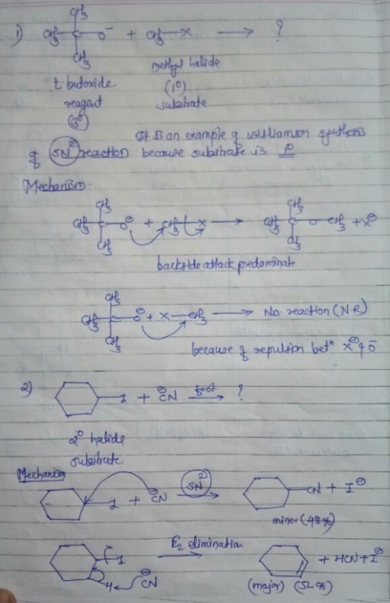? ) coco + cofx - methyl halide t butoxide seagent subitrate It B an example 9 williamson seitles SN heaction because subehal