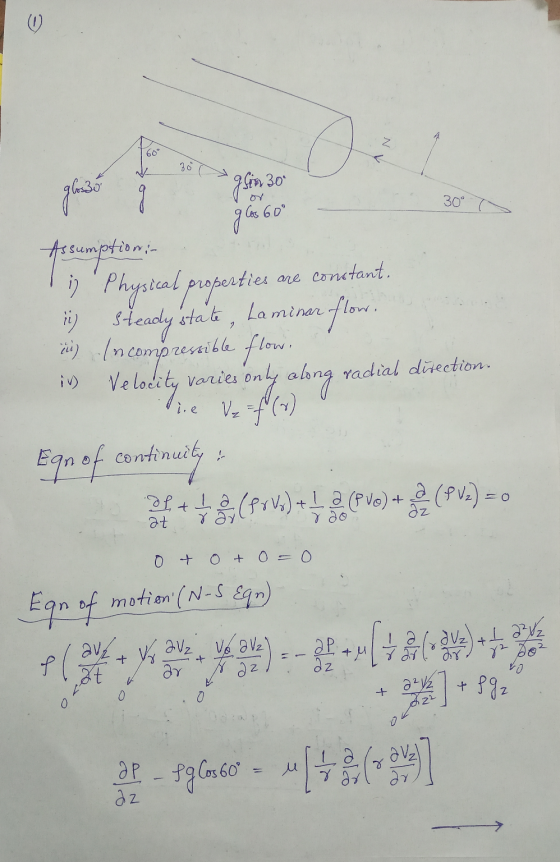Ν ν. glin 30 30° 962:36 ģ Vor glos 60° Assumption:- Tin Physical properties are constant. in) steady state, Laminar flow. ii)