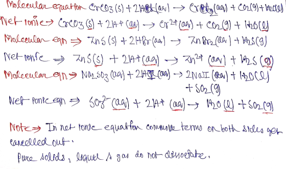 Molecular equation erroz (s) + 2106(aa) → erot: (001) + CO2(g) + mzales het fonies Creoz (s) +24+ (Qa) - 082+109) + CO2(9) +