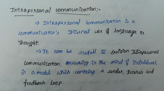 Intra personal communication :- → Intrapersonal communication is a communicators Internal use of language or Thought. It can