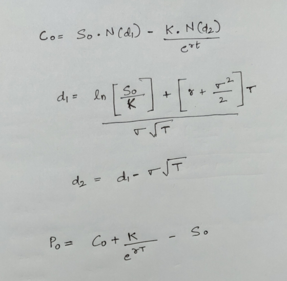 Co- So. N(d,) - K. N (42) 11 ert тут da = dir rJT Po= Cotk - so edt