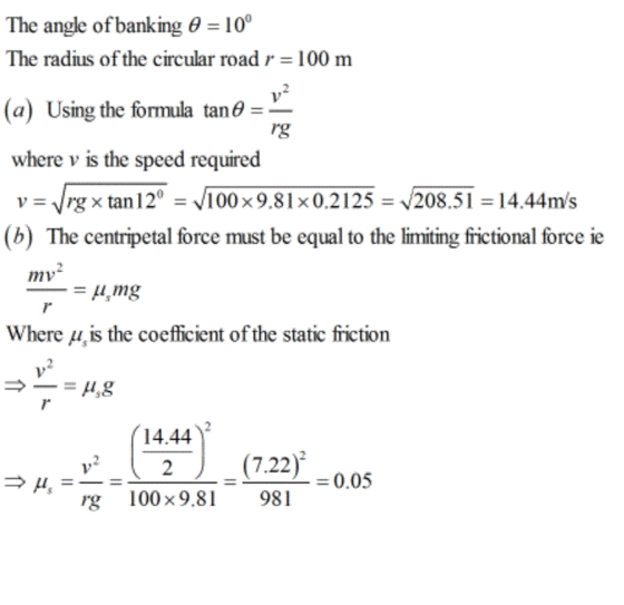 0 The angle ofbanking θ = 10 The radius of the circular road100 m a) Using the formula tan6- where v is the speed required vV
