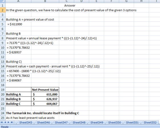 G | Η Answer 2 In the given question, we have to calculate the cost of present value of the given 3 options 3 4 Building A =