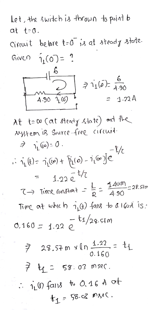 Let, th witch is thravn to poin b at t o Cisruit be bre t- at teady stote. 4.90 1.22 A t/ F1.22 e L140กา R4.90 28.57m d.160ニ1
