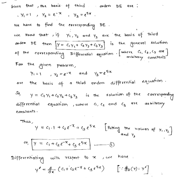 Given that the basis anders of third DE que : ) Y = 1 → Y2 = x 1 Y3 = 25% We have we andea DE :) to find the correspo espondi