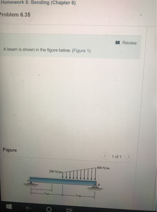 Homework 8: Bending (Chapter 6) roblem 6.35 Review A beam is shown in the figure below. (Figure 1) Figure 1 of 1> 400 N/m 200